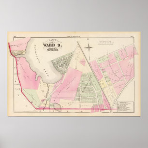 Poster Étang de Mashapaug et carte d'atlas de Cranston