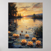Poster Etang Lily au coucher du soleil dans le style impr (Devant)