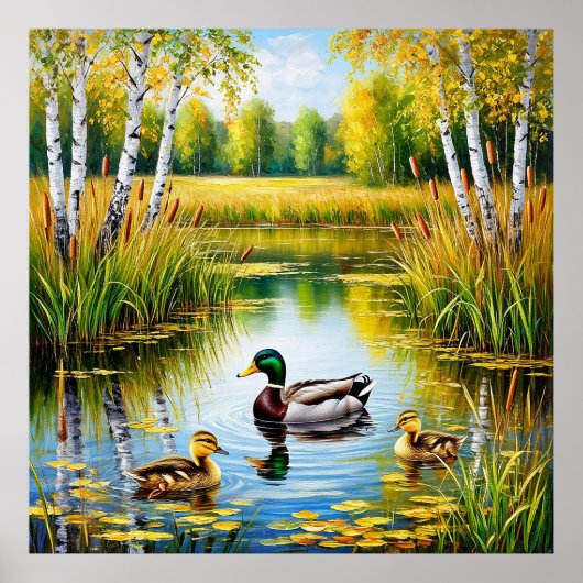 Poster Étang pittoresque avec canards nageant (Devant)