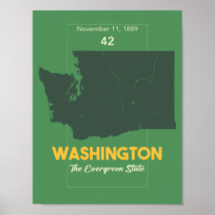 Poster État à feuillage persistant, État de Washington