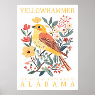 Poster État d'Alabama Oiseau jaune marteau Botanique Vint