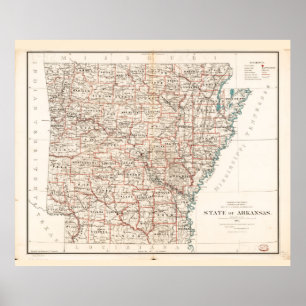 Poster État de la carte d'Arkansas (1886)