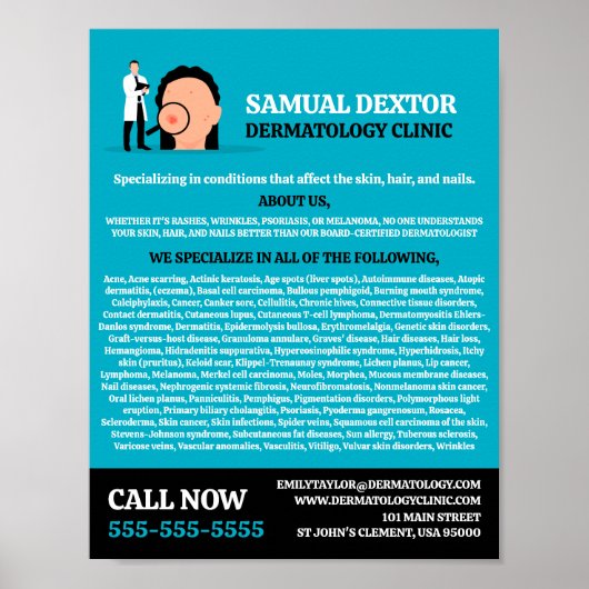 Poster État de la peau, dermatologue, Clinique de dermato (Devant)