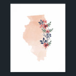 Poster État de l'Aquarelle Florale de l'Illinois<br><div class="desc">État de l'Aquarelle Florale de l'Illinois</div>