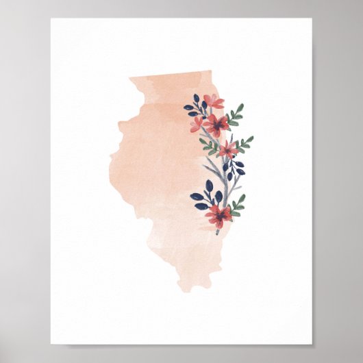 Poster État de l'Aquarelle Florale de l'Illinois (Devant)