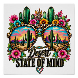 Poster État d'esprit du désert boho Cactus Coucher de sol