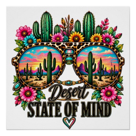 Poster État d'esprit du désert boho Cactus Coucher de sol (Devant)