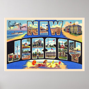 Poster État du New Jersey Vintage Large Letter Postcard