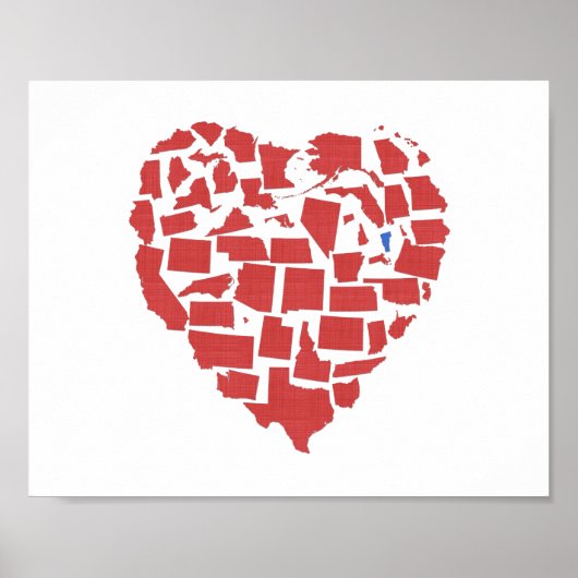 Poster États américains Heart Mosaic Vermont Rouge (Devant)