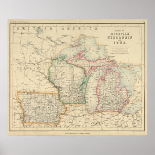Poster États du Michigan, du Wisconsin et de l'Iowa