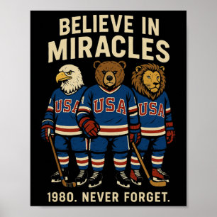 Poster États-Unis 1980 Hockey sur glace Rétro Animaux