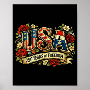 Poster États-Unis 250 ans de liberté rose florale patriot