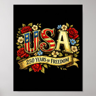 Poster États-Unis 250 ans de liberté rose florale patriot