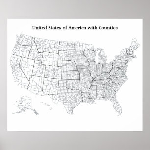 Poster États-Unis avec Comtés Carte de Contour Vierge