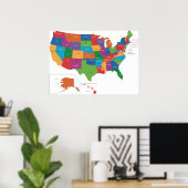 Poster - États-Unis avec les villes de la capitale (Bureau à domicile)