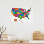 Poster - États-Unis avec les villes de la capitale (Cuisine)