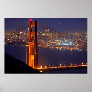 Poster États-Unis, Californie. Golden Gate Bridge la nuit