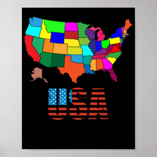 Poster États-Unis Carte Tous Les États Colorful USA