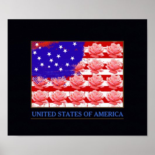 Poster États-Unis d'Amérique avec roses (Devant)