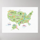 Poster États-Unis d'Amérique Carte illustrée (Devant)