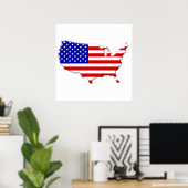 Poster États-Unis - Drapeau et forme du pays (Bureau à domicile)