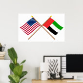 Poster États-Unis et Émirats arabes unis Drapeaux croisés (Bureau à domicile)