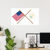 Poster États-Unis et Rhode Island Drapeaux croisés (Bureau à domicile)