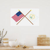 Poster États-Unis et Rhode Island Drapeaux croisés (Cuisine)
