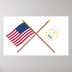Poster États-Unis et Rhode Island Drapeaux croisés