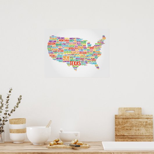 Poster États-Unis et villes (Cuisine)