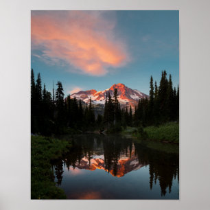 Poster États-Unis, État de Washington. Mt. Rainier réfléc