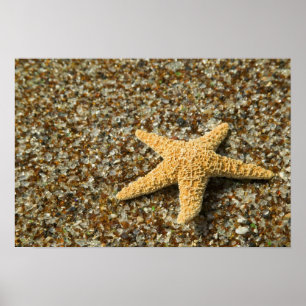 Poster États-Unis, HI, Kauai, Glass Beach avec étoile de
