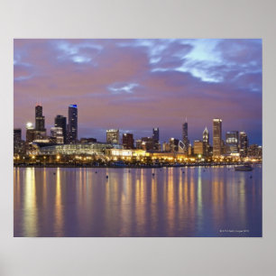 Poster États-Unis, Illinois, Chicago, City skyline au-des