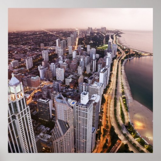 Poster États-Unis, Illinois, Chicago, Vue aérienne du lac (Devant)