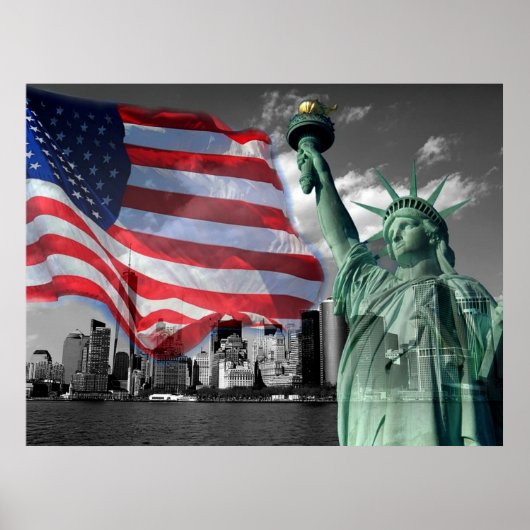Poster États-Unis : Lady Liberty, American Flag, (Devant)