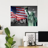 Poster États-Unis : Lady Liberty, American Flag, New York (Bureau à domicile)