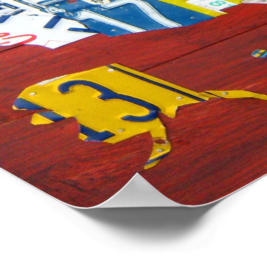 Poster États-Unis License Plate Map 2011 Red Version (Coin)