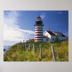 Poster États-Unis, Maine, Lubec. Phare de West Quoddy Hea