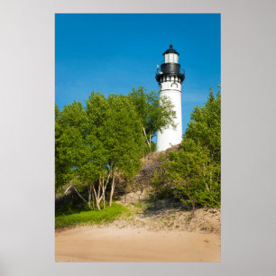 Poster États-Unis, Michigan. Phare d'Au Sable sur le lac
