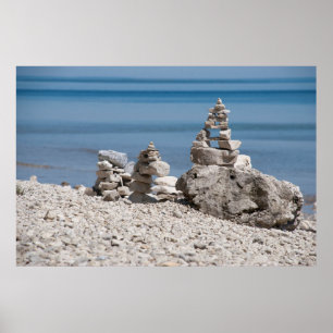 Poster États-Unis, Michigan. Tours de pierre sur la plage