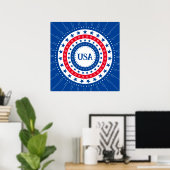 Poster États-Unis Rouge, Blanc, Bleu Étoiles Initiales ou (Bureau à domicile)