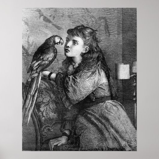 Poster Etching vintage pour filles et perroquets (Devant)