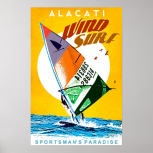 Poster Été à Alacati, Turquie, planche à vent, vintage, v