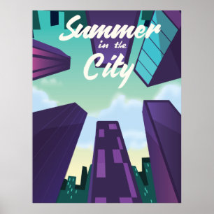 Poster Été dans la ville dessin animé d'affiches.
