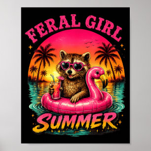 Poster Été de fille sauvage plage style raton laveur