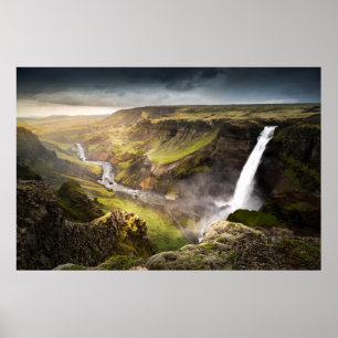 Poster Été de la cascade   de Haifoss en Islande