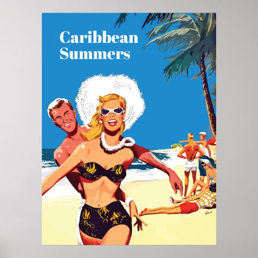 Poster Été des Caraïbes, Vintage voyage amusant (Devant)