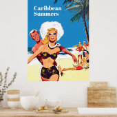 Poster Été des Caraïbes, Vintage voyage amusant (Cuisine)