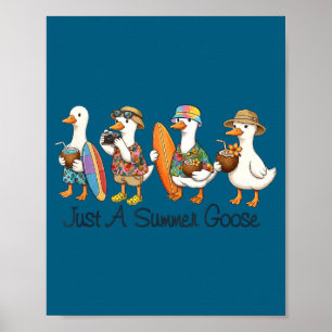 Poster Été drôle oie plage canard surf vacances mignon
