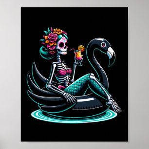 Poster Été Été Flamant rose de Squelette de Sirène de Sum